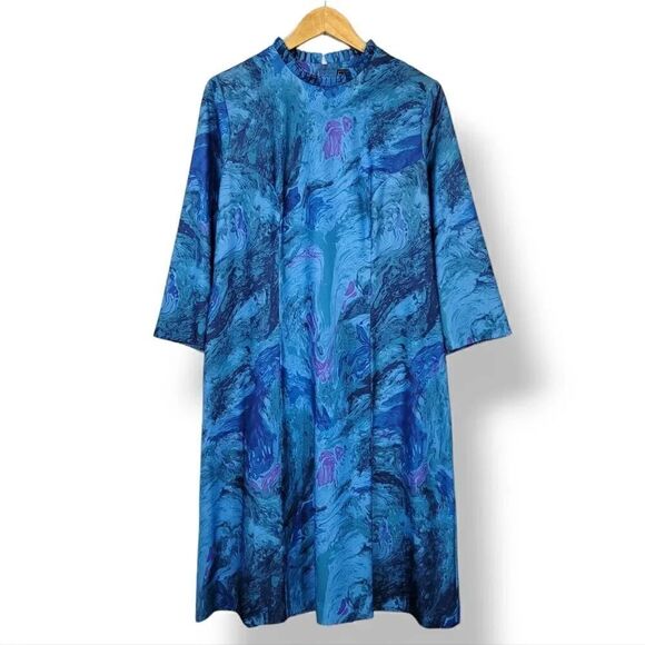 Vintage 50s 60s Mynette Marbled A-line Knee Length Dress with Tie Belt Size 18 - Picture 7 of 13